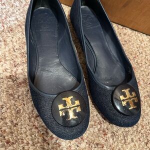 Tory Burch Blue Loafers with Gold Accent